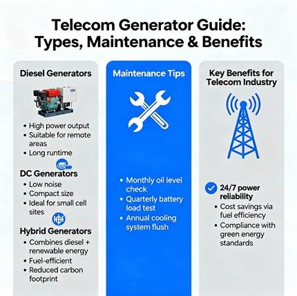 Telecom generator types, maintenance, and benefits